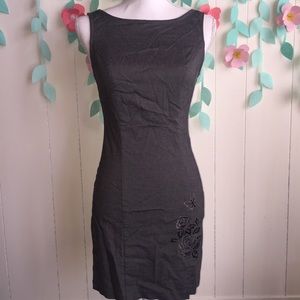 Sheath Dress with Embroidered Floral Decal